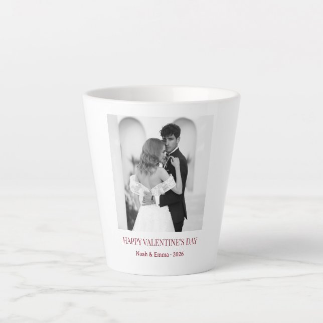 Caneca De Café Latte Personalized Couple Names & Year - Elegant Photo  (Frente)