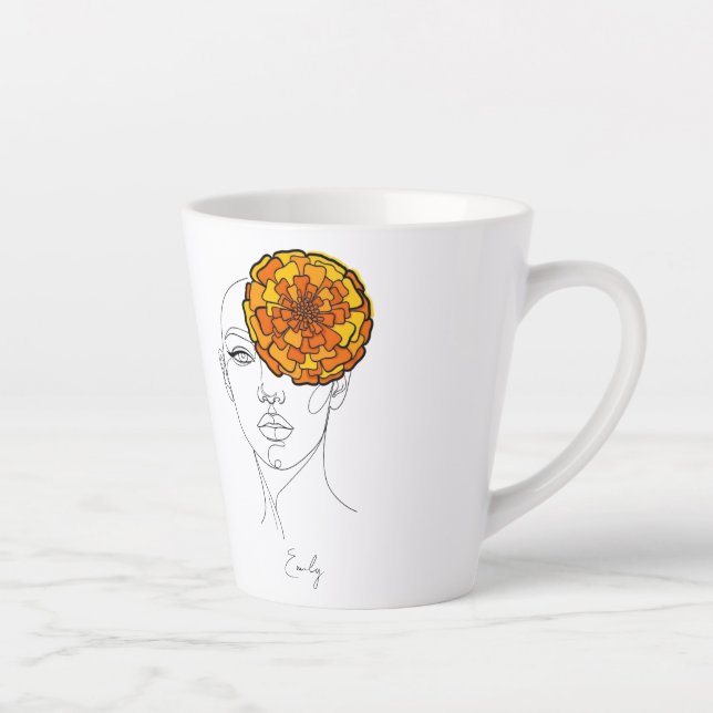 Caneca De Café Latte Personalized October Birth Flower Portrait (Direita)