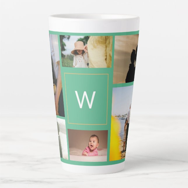 Caneca De Café Latte Personalized Photo Collage with Monogram (Frente)