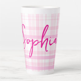 Caneca De Café Latte Personalized Pink Plaid Latte Mug with Name 