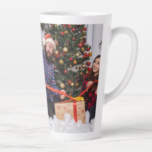 Caneca De Café Latte Personalized Two Sided Family Christmas Photo  (Direita)