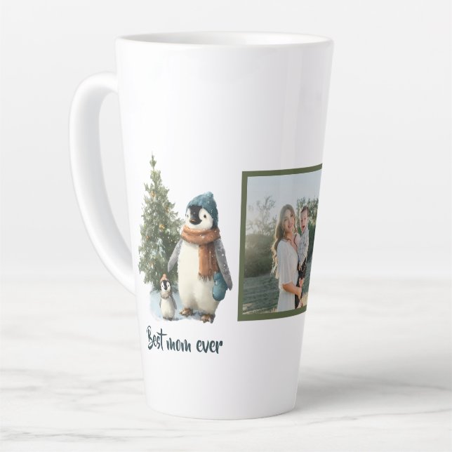Caneca De Café Latte Personalized Winter Penguin “Best Mom Ever” (Ângulo esquerdo)
