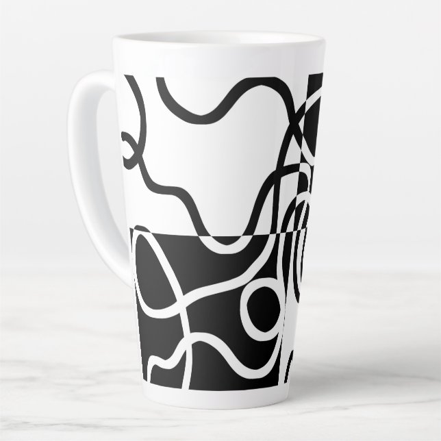 Caneca De Café Latte Persuasão linear II: Abstrato preto e branco (Ângulo esquerdo)
