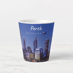 Caneca De Café Latte Perth, Austrália - Silhueta da Cidade à Noite Pequ