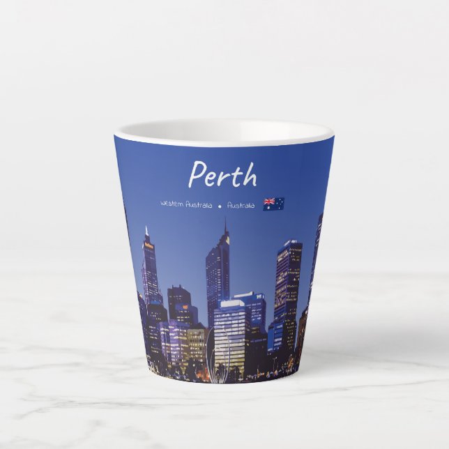 Caneca De Café Latte Perth, Austrália - Silhueta da Cidade à Noite Pequ (Frente)