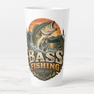Caneca De Café Latte Pesca de Bass Vintage ao Nascer do Sol