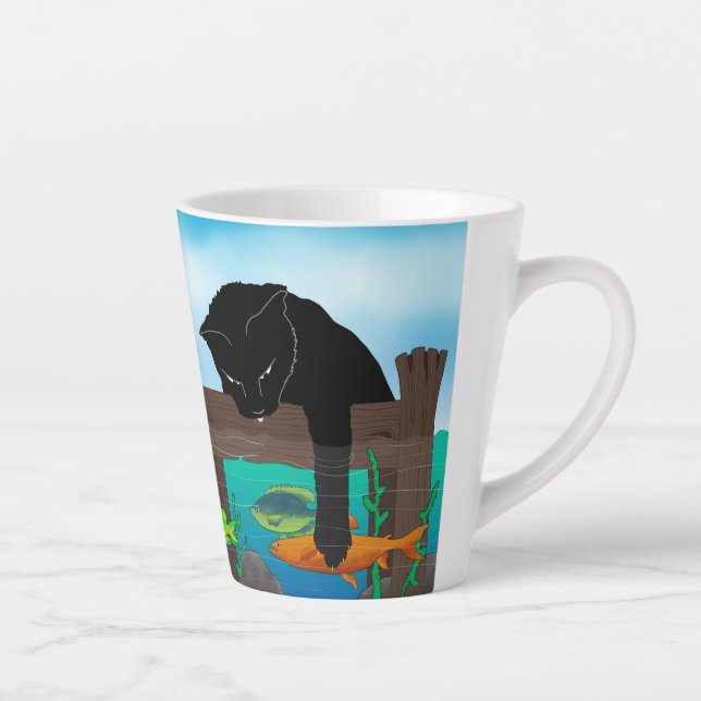 Caneca De Café Latte Pesca de Gato Negro (Direita)
