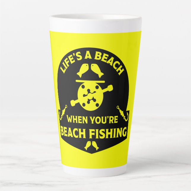 Caneca De Café Latte Pesca Funny Beach (Frente)