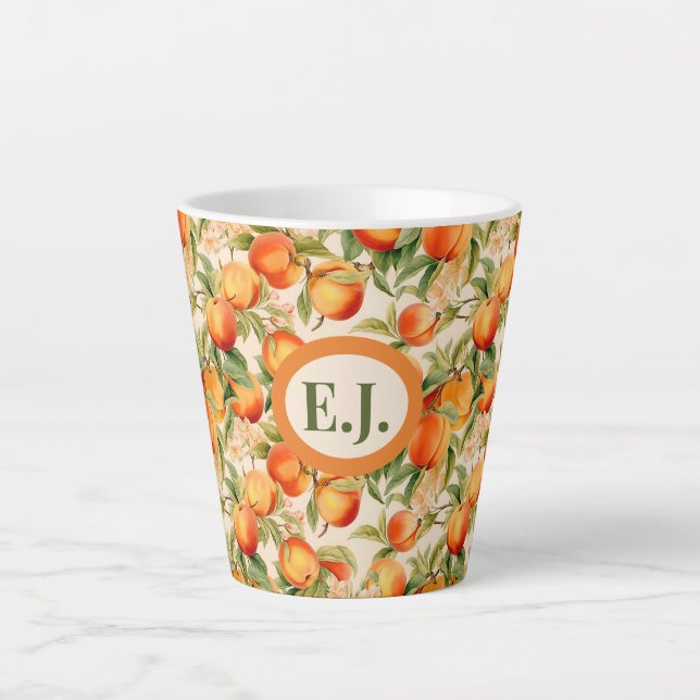 Caneca De Café Latte Pêssegos Monogramas Summertime (Frente)