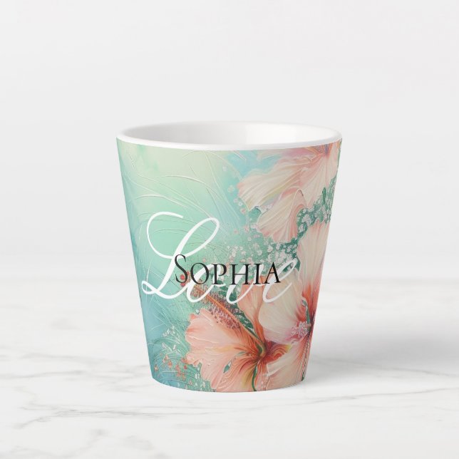 Caneca De Café Latte Pessegueira tropical White Hibiscus Floral Love (Frente)