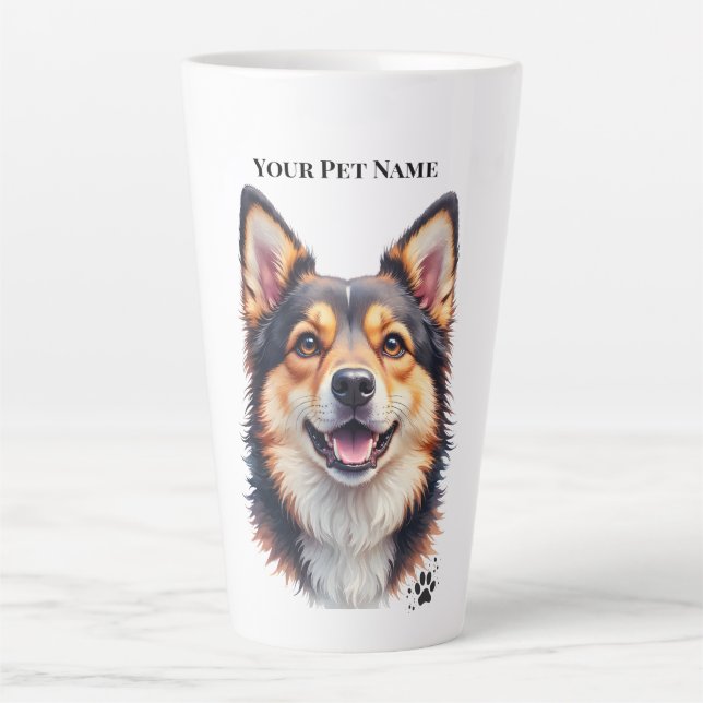 Caneca De Café Latte Pet’s Simple Modern Name & Photo Custom Design (Frente)