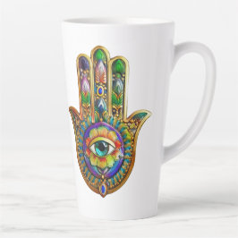Caneca De Café Latte Pétalas de Flor Coloridas Terceiro Olho Turquesa H