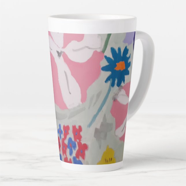 Caneca De Café Latte Petunias e Flores de Verão (Ângulo direito)