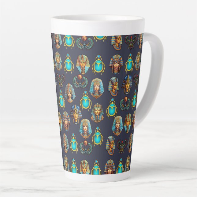 Caneca De Café Latte Pharaoh's Legacy: Antique Egyptian Patterns  (Ângulo direito)