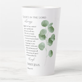 Caneca De Café Latte Philippians 4:4-7 Bíblias Versa Folhas de Eucalypt