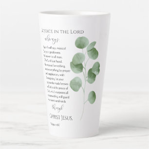 Caneca De Café Latte Philippians 4:4-7 Bíblias Versa Folhas de Eucalypt