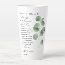 Caneca De Café Latte Philippians 4:4-7 Eucalyptus Leaf Bíblia Verse