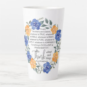 Caneca De Café Latte Philippians 4:8, o que quer que seja Noble, Floral