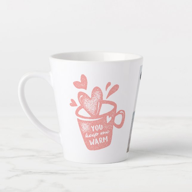 Caneca De Café Latte Photo Peach Pink Mug Hearts Stamp Love Latte Mug (Esquerda)