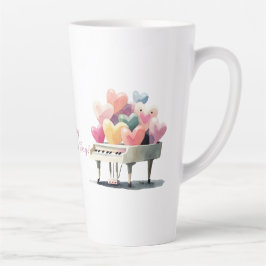 Caneca De Café Latte Piano de Corações de Amor Dia dos Namorados