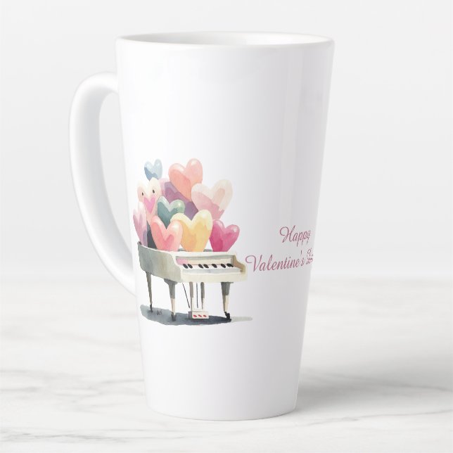 Caneca De Café Latte Piano of Love Hearts Valentine's Day (Ângulo esquerdo)