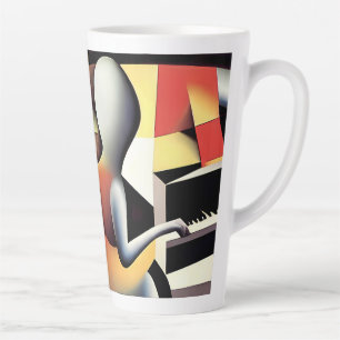Caneca De Café Latte Piano Player - Arte de Pincel