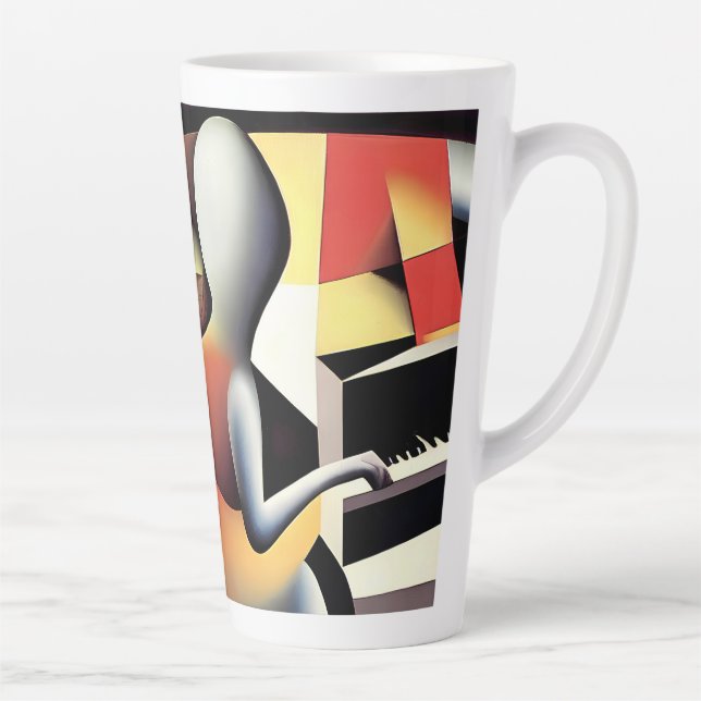 Caneca De Café Latte Piano Player - Arte de Pincel (Direita)