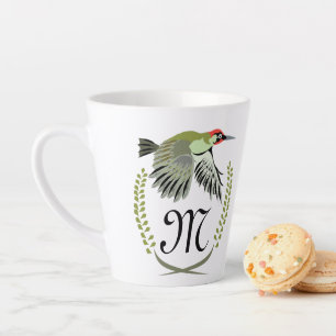 Caneca De Café Latte Pica-pau verde em monograma de voo