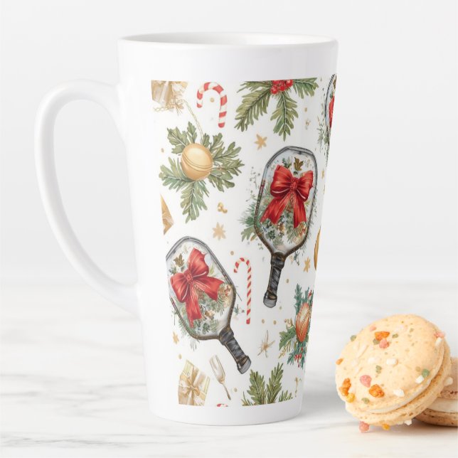 Caneca De Café Latte Pickleball Christmas themed with Paddle  (In Situ)