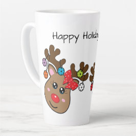 Caneca De Café Latte Pickleball de Natal com Reindeers, texto personali