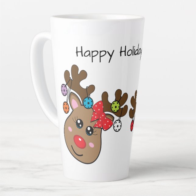 Caneca De Café Latte Pickleball de Natal com Reindeers, texto personali (Ângulo esquerdo)