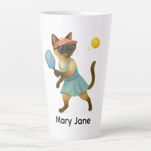 Caneca De Café Latte Pickleball para amantes de gatos siameses
