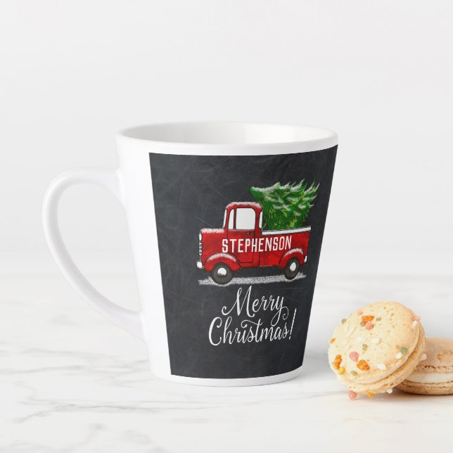 Caneca De Café Latte Pickup Red Pickup Tree Feliz Natal (In Situ)
