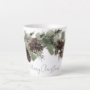 Caneca De Café Latte Pine Cones de Natal Boughs