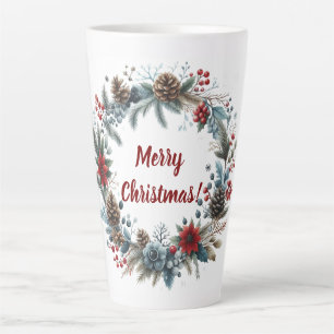 Caneca De Café Latte Pine de inverno Floral Cones Wreath