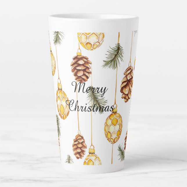 Caneca De Café Latte Pine de mel Cones Natal (Frente)