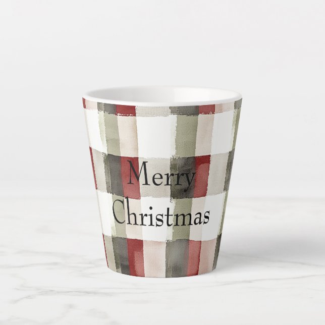 Caneca De Café Latte Pine Green Ivory Red Stripes (Frente)