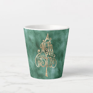 Caneca De Café Latte Pine Teal Dourado Natal