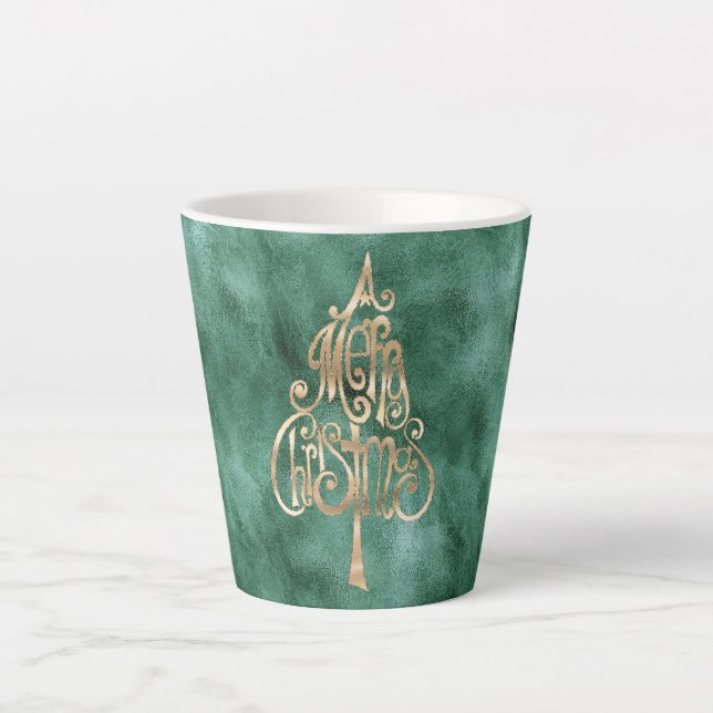 Caneca De Café Latte Pine Teal Dourado Natal (Frente)