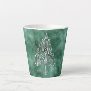 Caneca De Café Latte Pine Teal Green Silver Natal