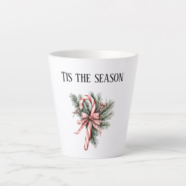 Caneca De Café Latte Pine Tree Candy Cane Red Christmas (Frente)