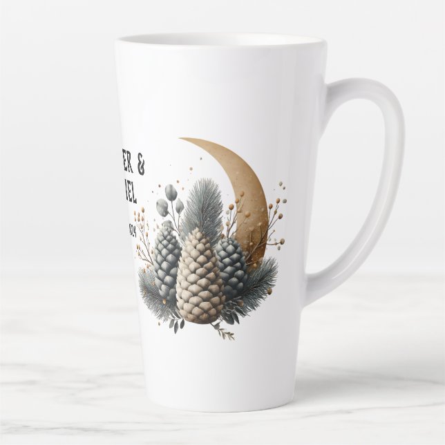 Caneca De Café Latte Pinecones e Crescent Moon Winter Love (Direita)