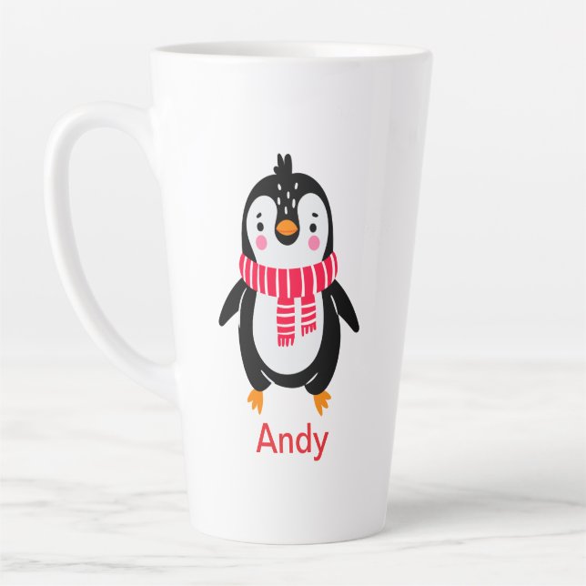 Caneca De Café Latte Pinguim-cinto-vermelho-escarpa (Esquerda)