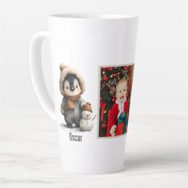 Caneca De Café Latte Pinguim de Inverno com Desenho de Boneco de Neve