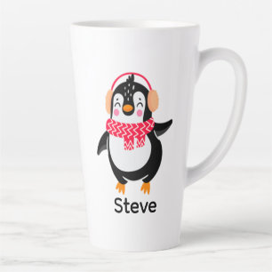 Caneca De Café Latte Pinguim Jolly Natal em Scarf com Malgas