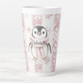 Caneca De Café Latte Pinguim Rosa Flocos de Neve Natal