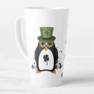 Caneca De Café Latte Pinguim Sortudo com Trevo de Quatro Folhas do Dia 