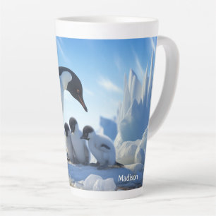 Caneca De Café Latte Pinguins de Cubo de Nome Personalizado