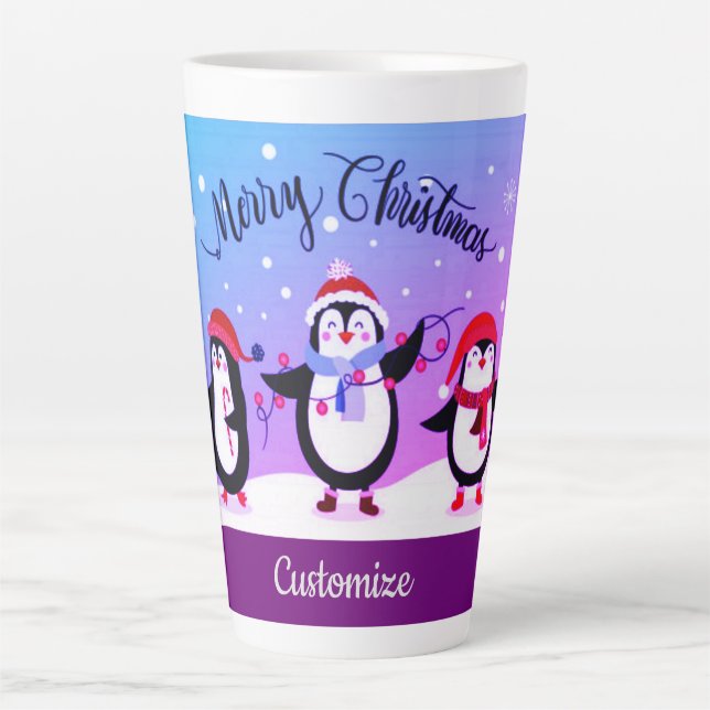 Caneca De Café Latte Pinguins de Feriado Cute Personalizados 2 (Frente)