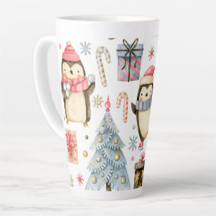 Caneca De Café Latte Pinguins de Natal Latte
